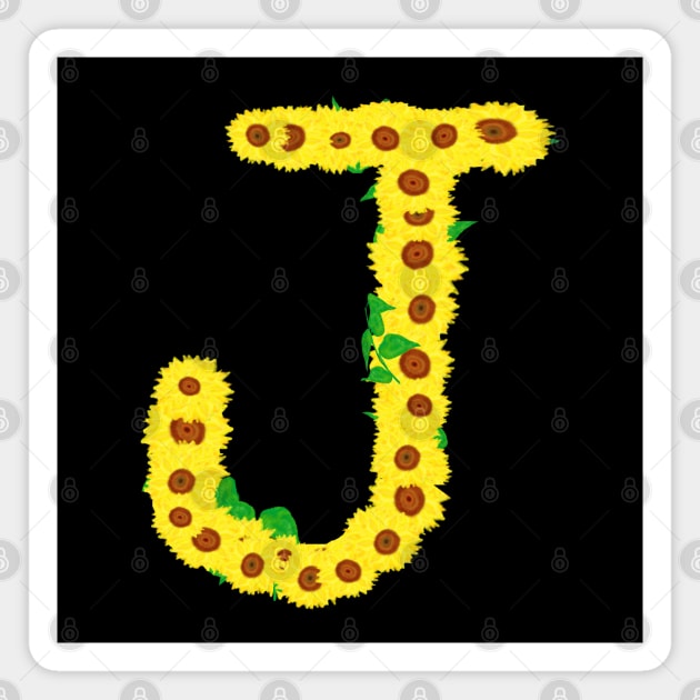 Sunflowers Initial Letter J (Black Background) Magnet by Art By LM Designs 